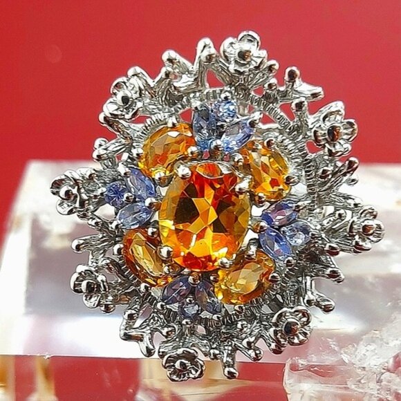 Natural Citrine 10x8mm, Tanzanite 925 Sterling Silver Ring Size 8 - Picture 3 of 11